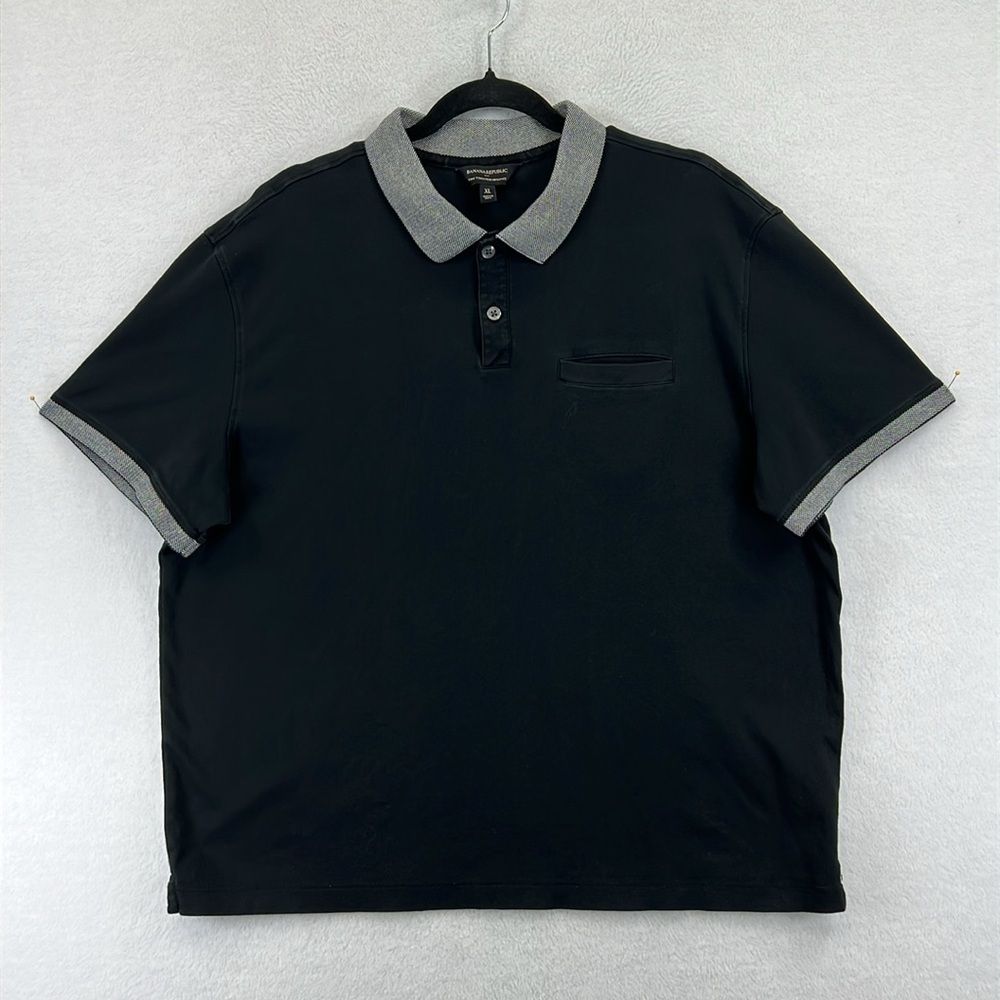 Banana Republic Luxe Polo Shirt Size XL Black w/Contrast 100% Cotton EUC